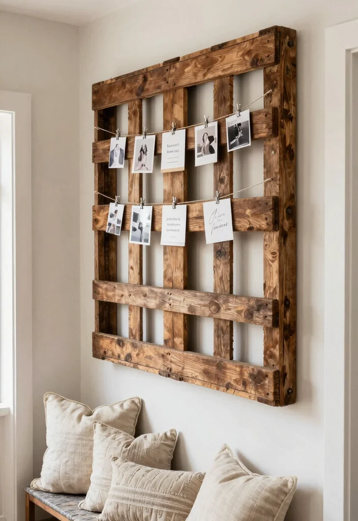12 Hallway Photo Wall Ideas for Memories and Personality 7. Rustic Wooden Pallet Display 0