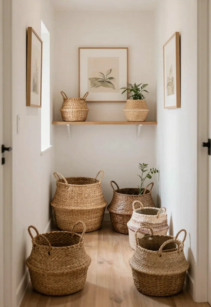 12 Hallway Storage Ideas That Hide Clutter Beautifully 5. Decorative Baskets for Textured Storage 0