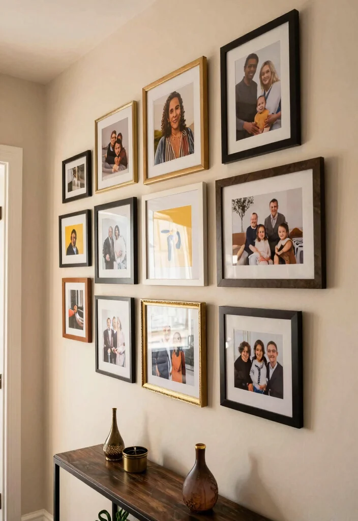 12 Hallway Wall Ideas for Art Mirrors and Storage 1. Gallery Wall of Frames 0