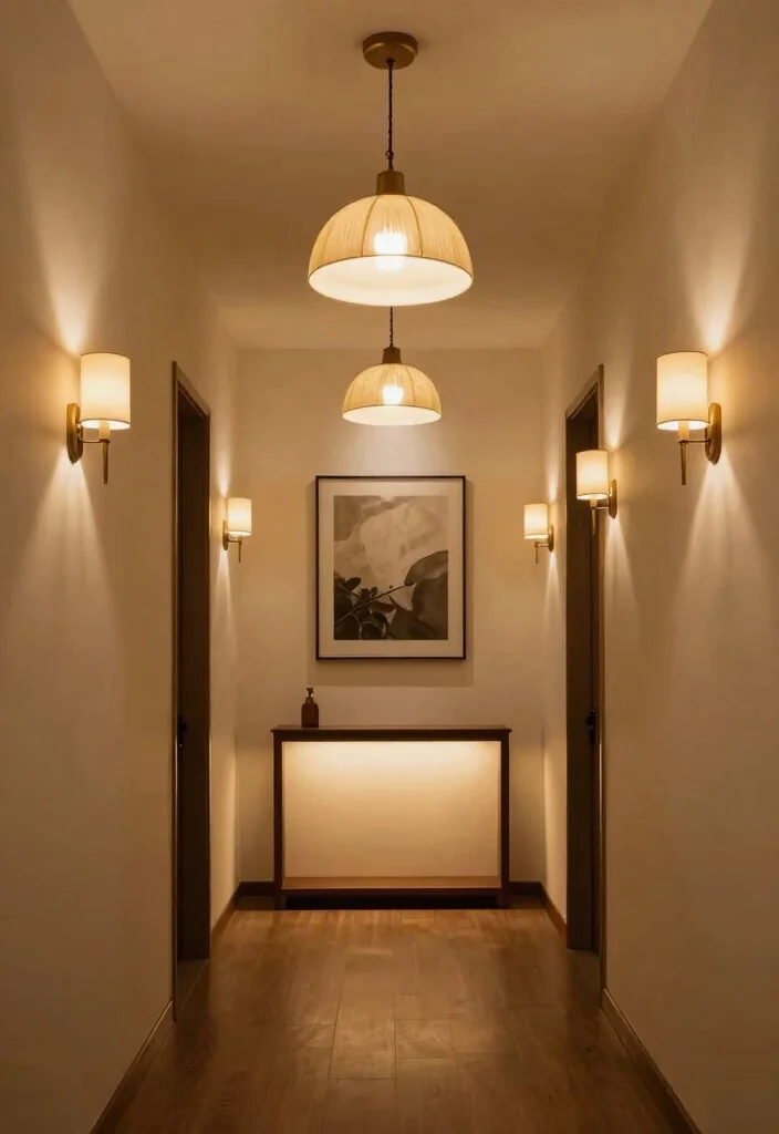 12 Hallway Wall Ideas for Art Mirrors and Storage 4. Layered Lighting Effects 0