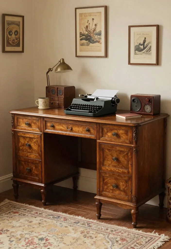 12 Home Desk Ideas for Flexible Daily Living 7. Vintage Charm 0