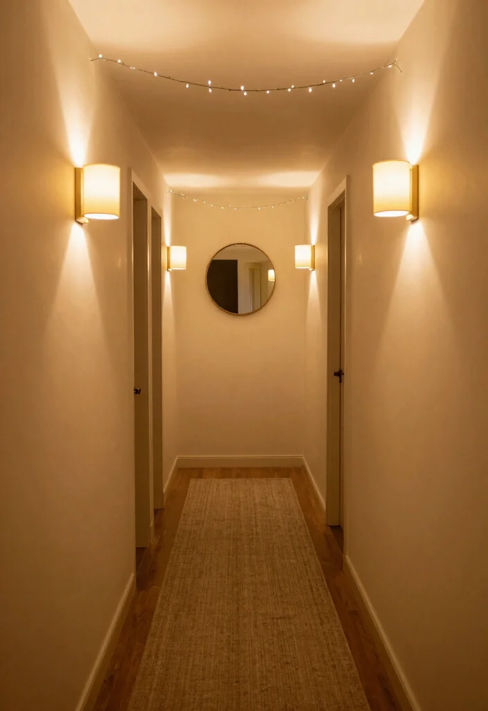 12 Long Narrow Hallway Ideas with Art and Warm Lighting 2. Warm Lighting Solutions 0