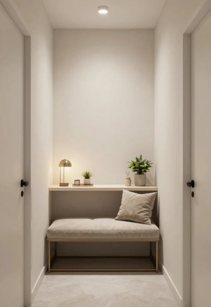 12 Long Narrow Hallway Ideas with Art and Warm Lighting 5. Multi functional Furniture 0