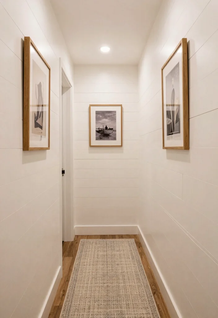 12 Long Narrow Hallway Ideas with Art and Warm Lighting 7. Textured Wall Treatments 0