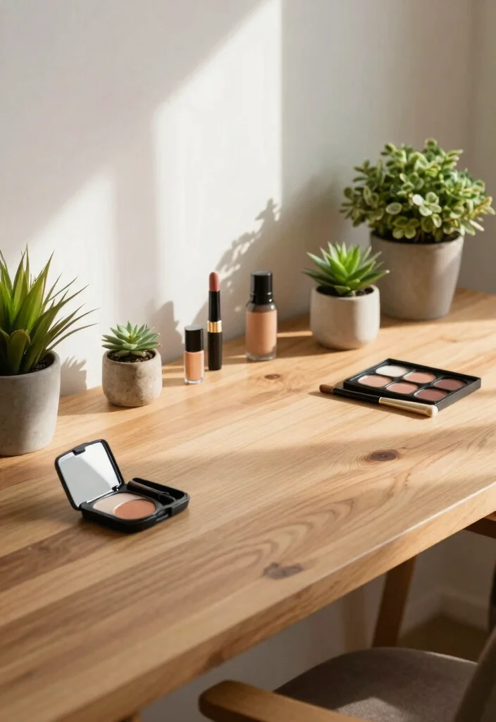 12 Makeup Desk Ideas for Soft Lighting and Daily Routines 4. Natural Elements Wood and Plants 0