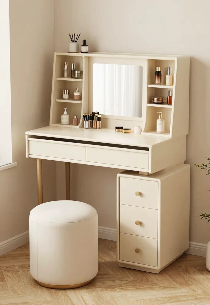 12 Makeup Desk Ideas for Soft Lighting and Daily Routines 8. Multi functional Furniture 0