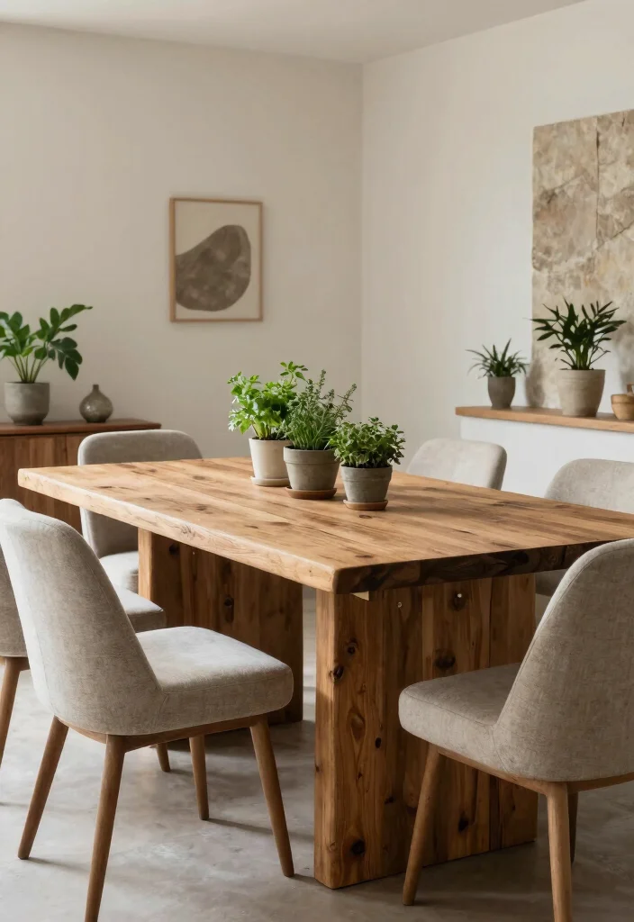 12 Modern Dining Room Ideas with Soft Minimal Vibes 5. Natural Elements in Decor 0