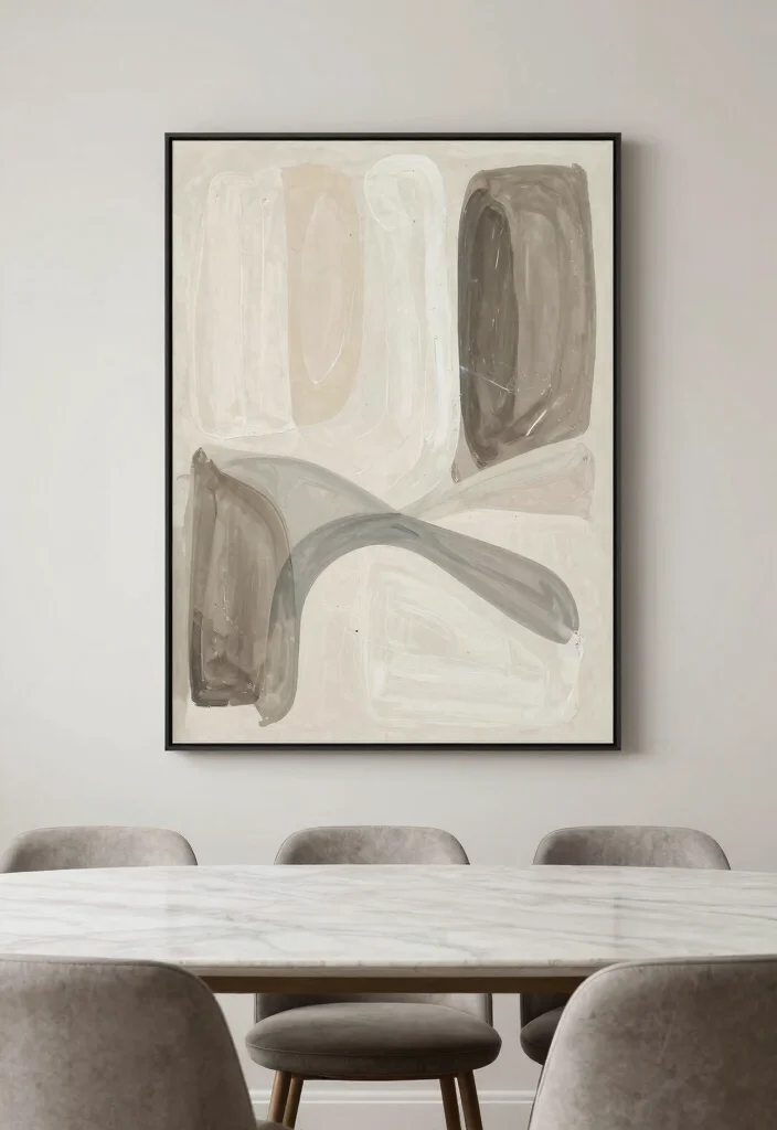 12 Modern Dining Room Ideas with Soft Minimal Vibes 8. Statement Wall Art 0