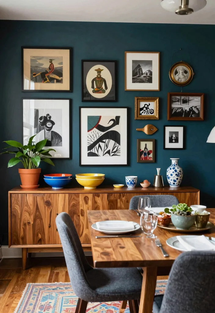 12 Moody Dining Room Ideas with Deep Cozy Tones 4. Eclectic Decor Accessories 0