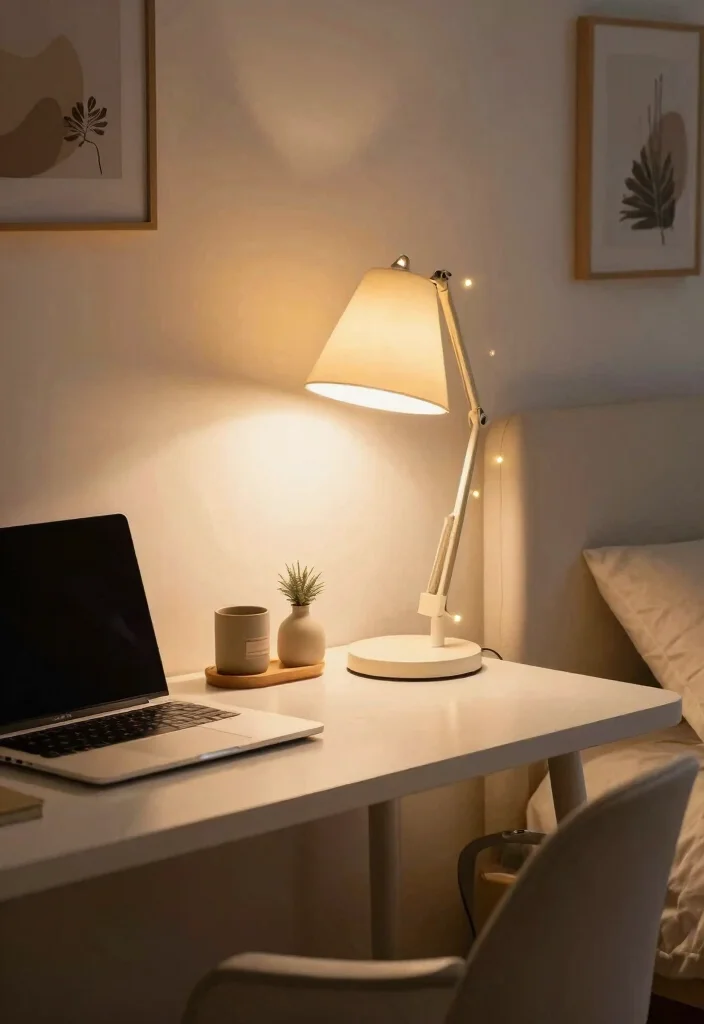12 Room Desk Ideas That Blend Naturally with Bedroom Decor 11. Smart Lighting for Your Workspace 0