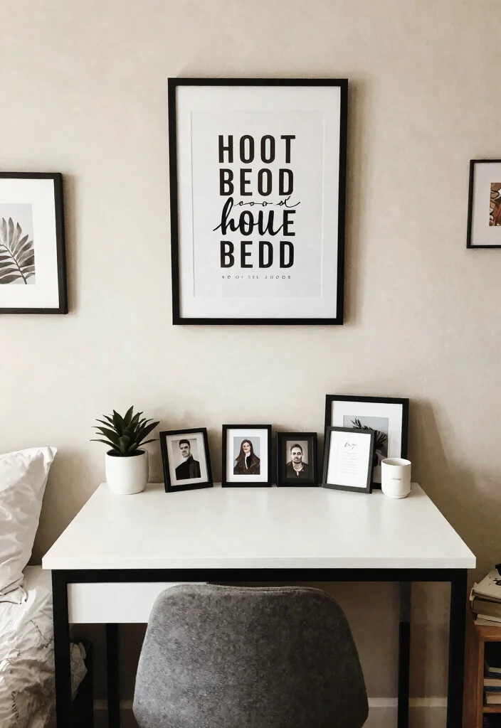 12 Room Desk Ideas That Blend Naturally with Bedroom Decor 12. Personal Touches with Art and Photos 0