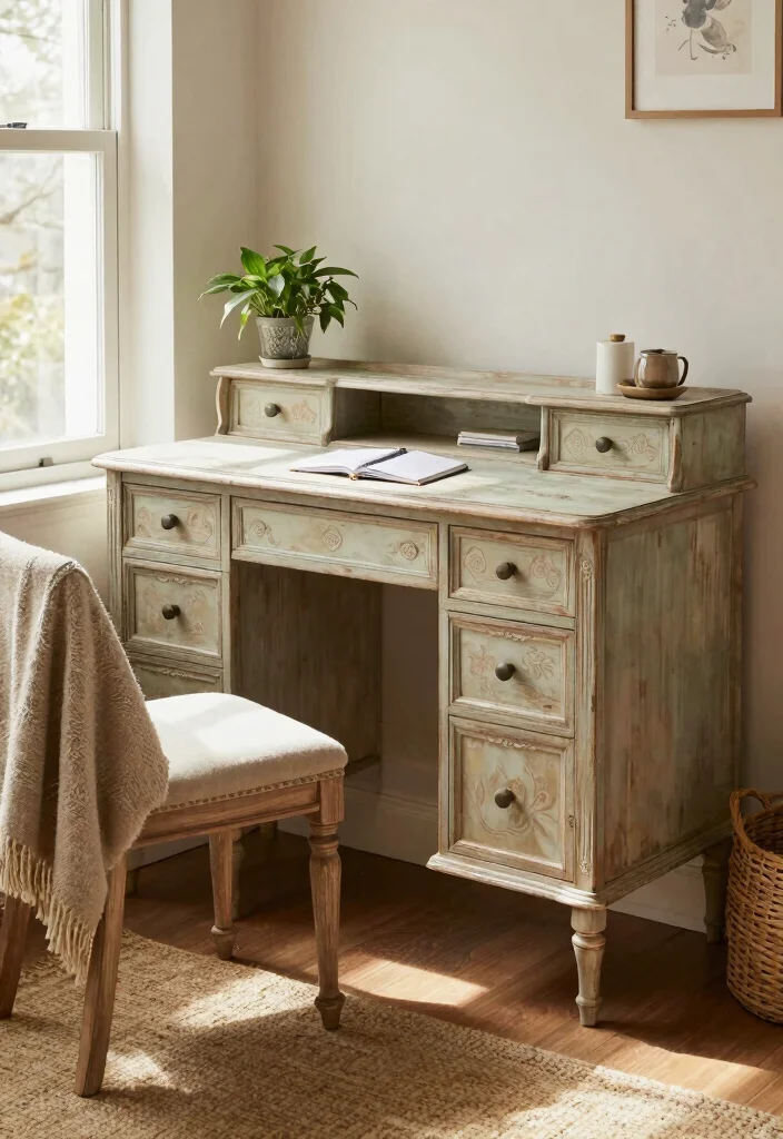 12 Room Desk Ideas That Blend Naturally with Bedroom Decor 3. Vintage Writing Desk 0