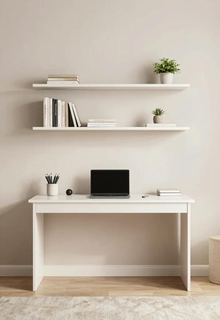 12 Room Desk Ideas That Blend Naturally with Bedroom Decor 4. Minimalist Desk with Open Shelving 0