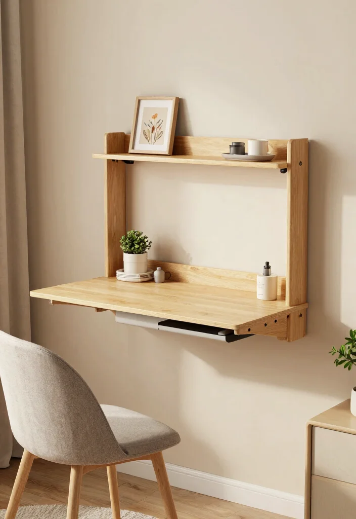 12 Room Desk Ideas That Blend Naturally with Bedroom Decor 6. Wall mounted Desk with Foldable Design 0