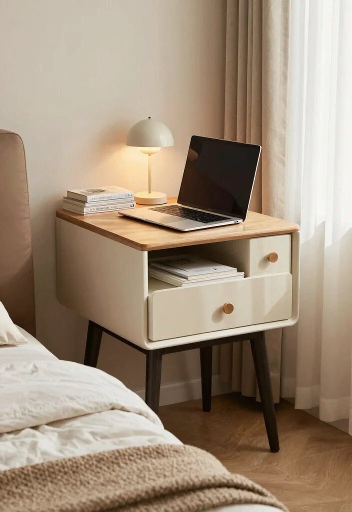 12 Room Desk Ideas That Blend Naturally with Bedroom Decor 8. Dual purpose Nightstand Desk 0