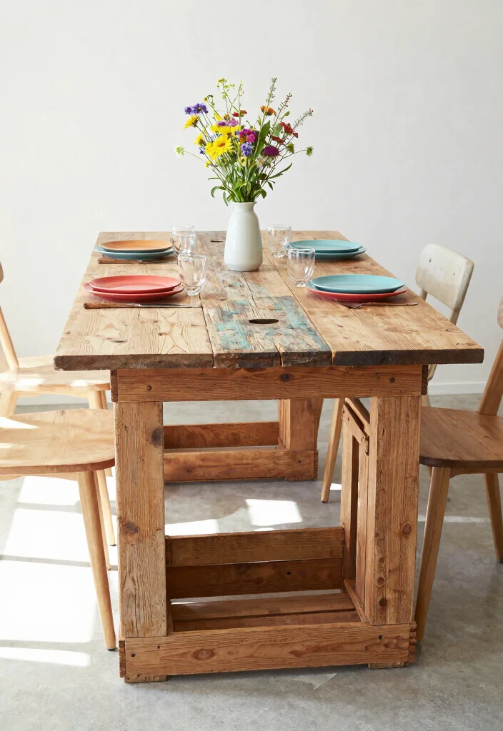 12 Sustainable Dining Room Table Ideas for Daily Use and Hosting 5. Upcycled Materials 0