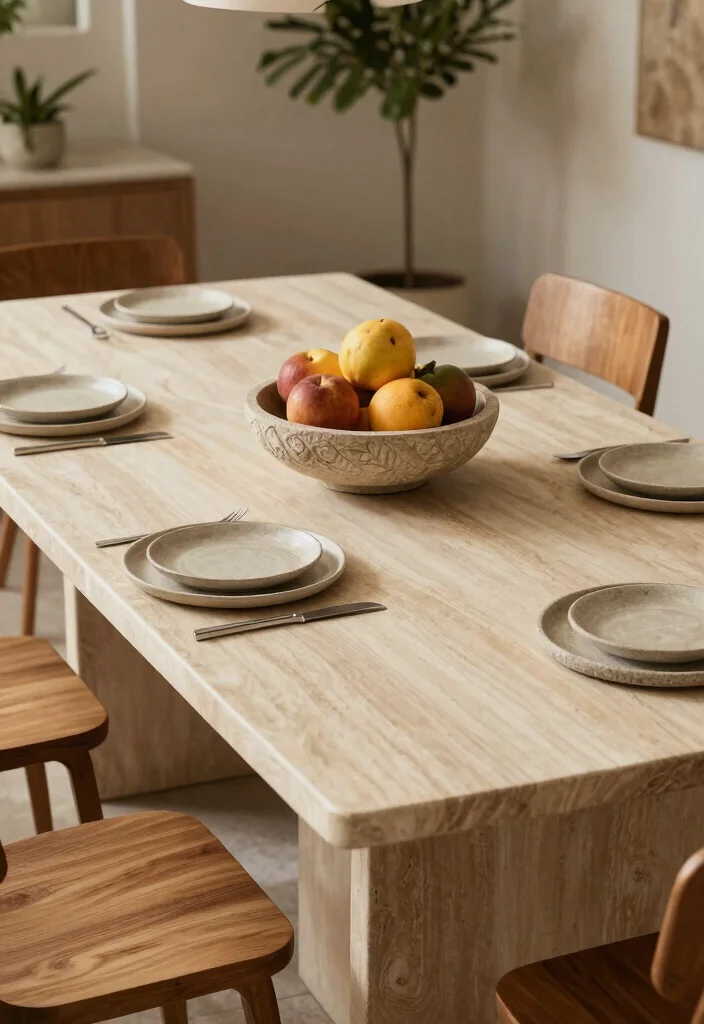 12 Sustainable Dining Room Table Ideas for Daily Use and Hosting 6. Natural Stone Accents 0