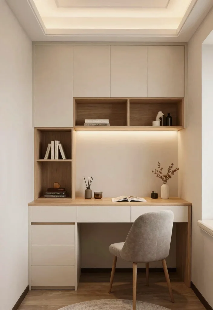 12 Vanity and Desk Combo Ideas for Small Bedrooms 12. Custom Built In Desk and Vanity 0