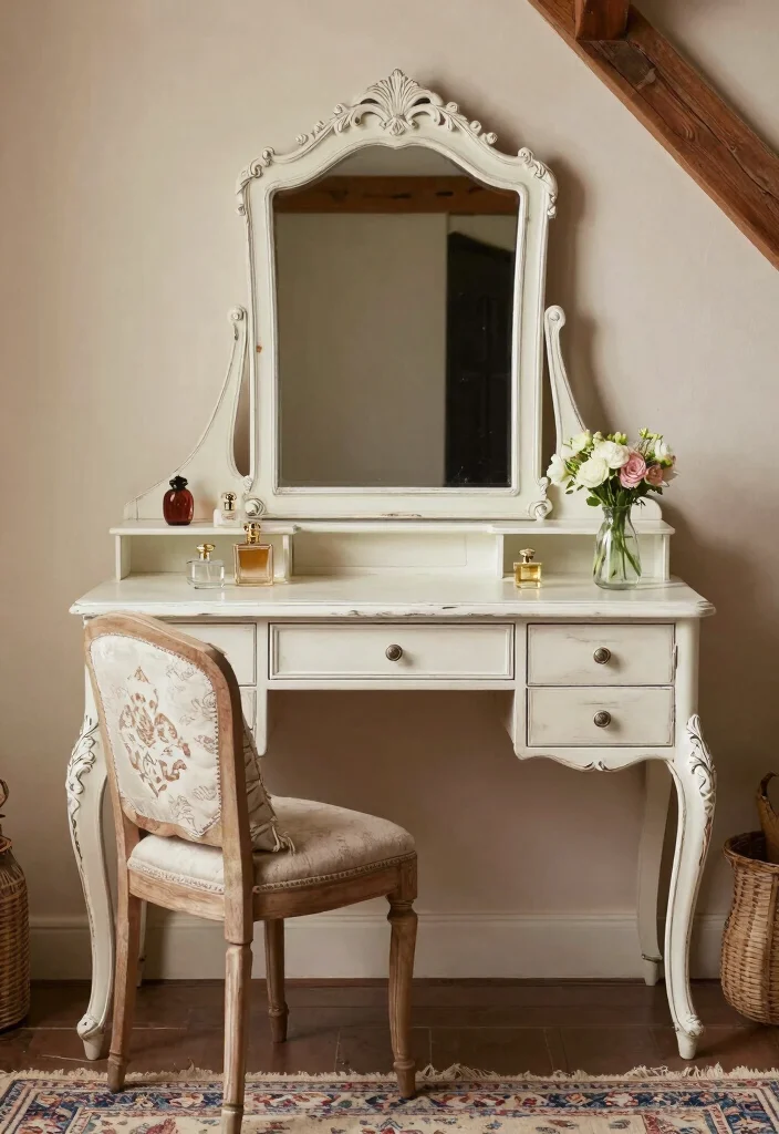 12 Vanity and Desk Combo Ideas for Small Bedrooms 2. Vintage Style Vanity Desk 0