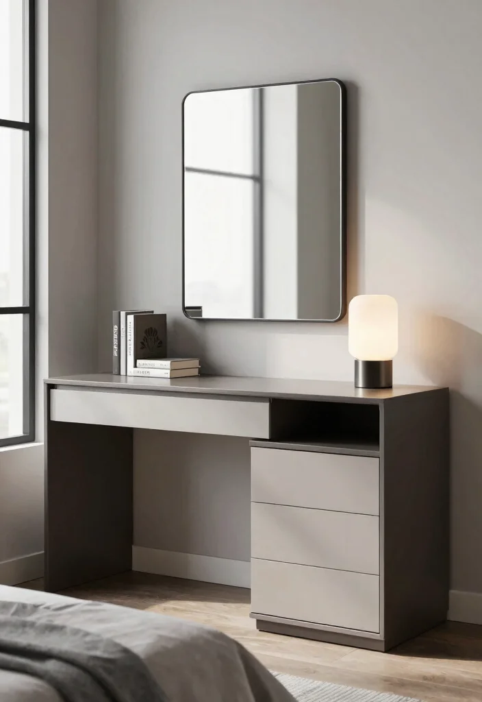 12 Vanity and Desk Combo Ideas for Small Bedrooms 4. Contemporary Writing Desk with Mirror 0