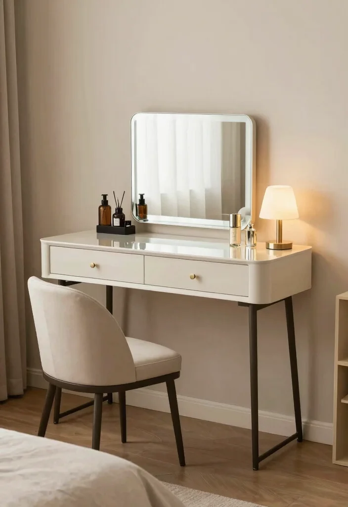 12 Vanity and Desk Combo Ideas for Small Bedrooms 8. Chic Mirrored Vanity Desk 0