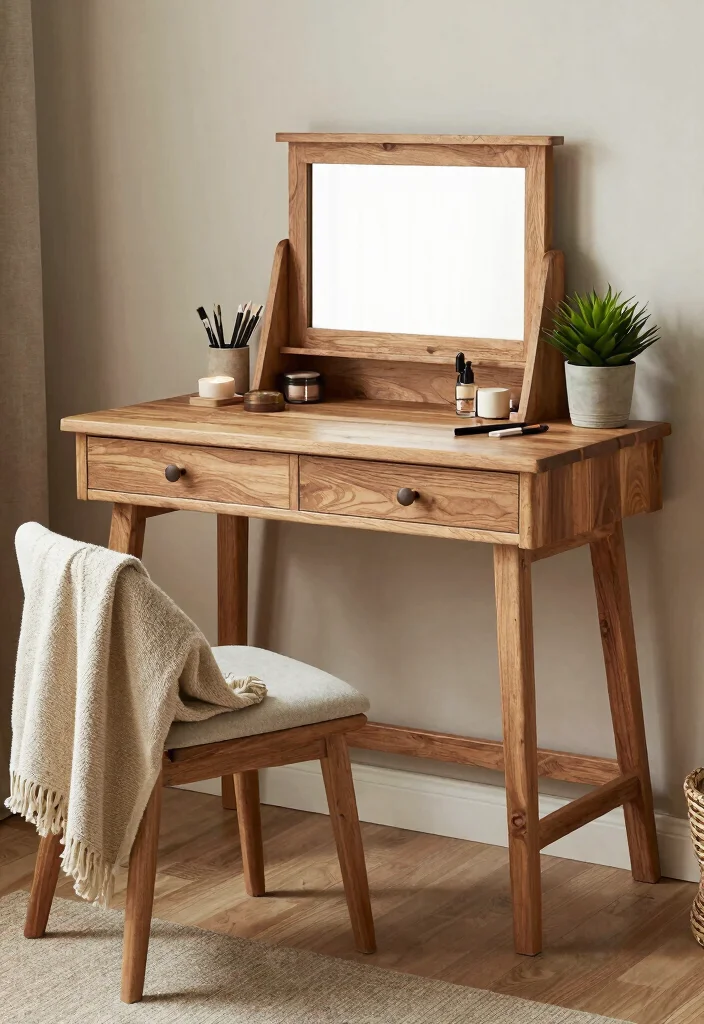12 Vanity and Desk Combo Ideas for Small Bedrooms 9. Rustic Wood Vanity Desk 0
