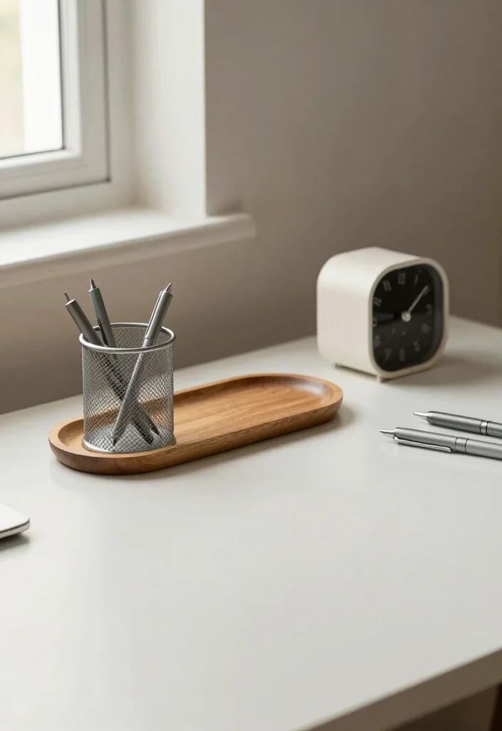 12 Work Desk Ideas That Feel Comfortable and Uncluttered 3. Minimalist Desk Accessories 0