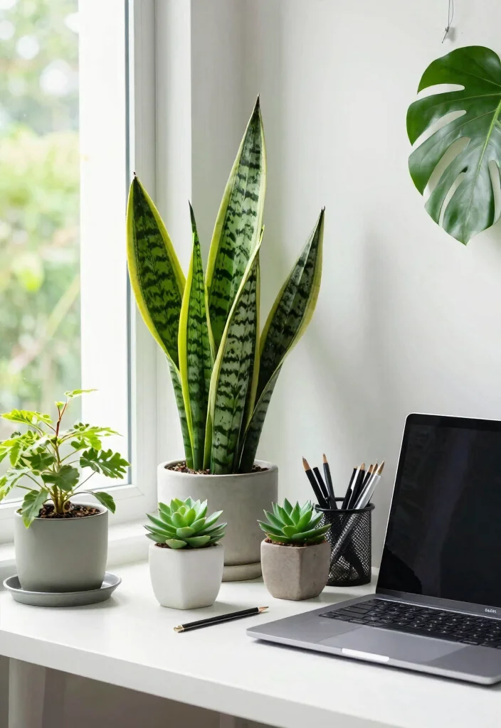 12 Work Desk Ideas That Feel Comfortable and Uncluttered 6. Greenery to Liven Up Space 0