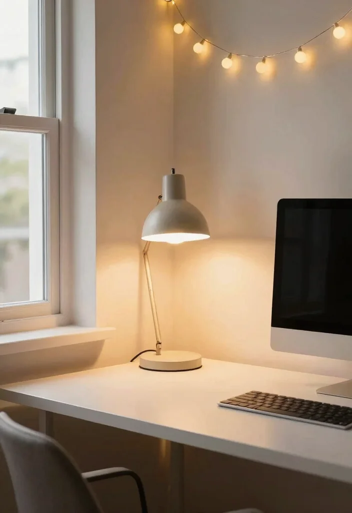 14 Aesthetic Desk Ideas for Calm Everyday Productivity 5. Thoughtful Lighting 0