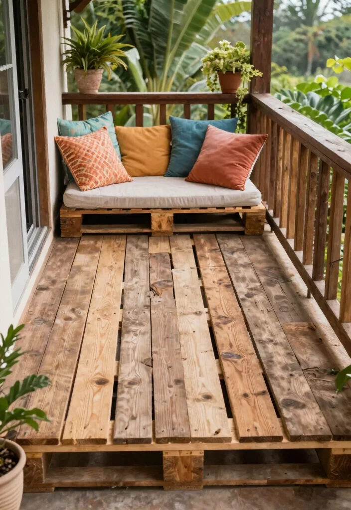 14 Balcony Flooring Ideas That Instantly Elevate Small Spaces 11. Wood Pallets 0