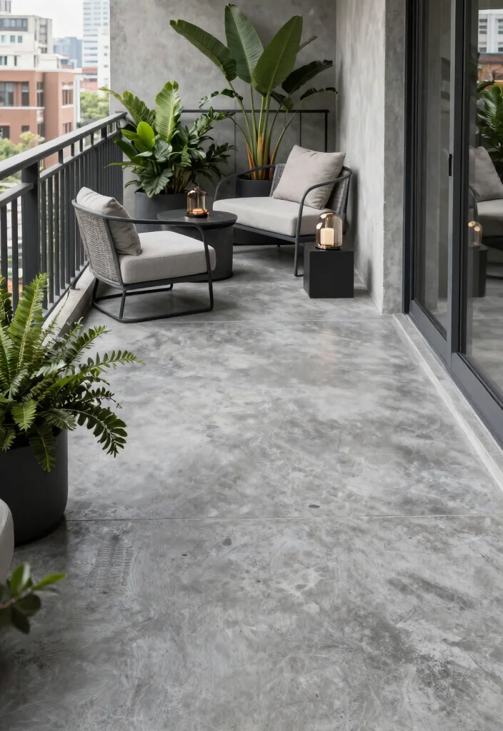14 Balcony Flooring Ideas That Instantly Elevate Small Spaces 12. Concrete Staining 0
