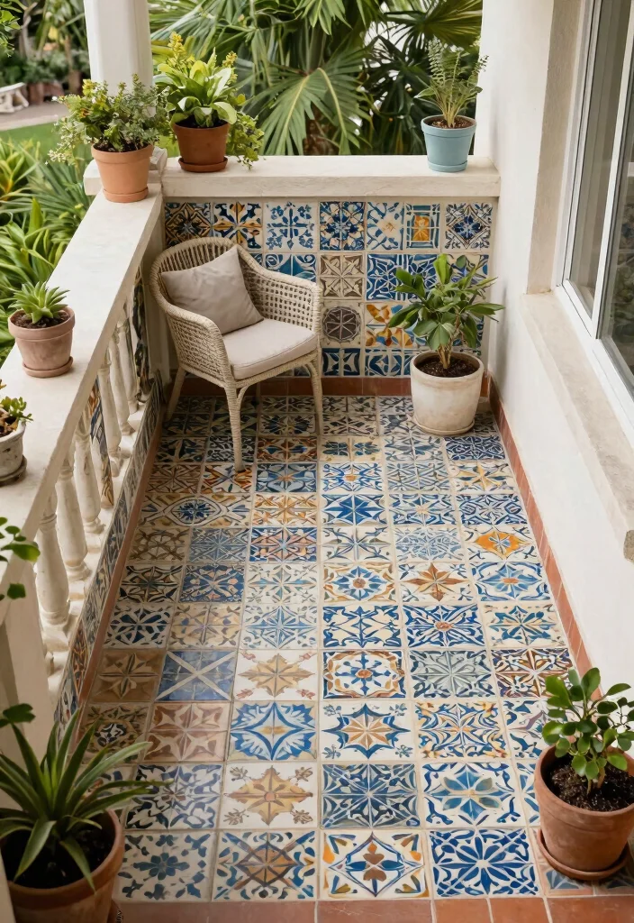 14 Balcony Flooring Ideas That Instantly Elevate Small Spaces 14. Vintage Tiles 0