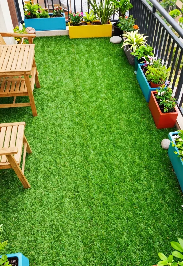 14 Balcony Flooring Ideas That Instantly Elevate Small Spaces 6. Grass Tiles 0