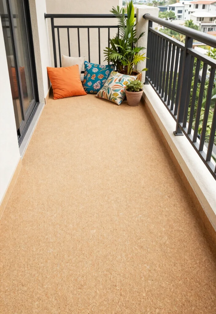 14 Balcony Flooring Ideas That Instantly Elevate Small Spaces 7. Cork Flooring 0