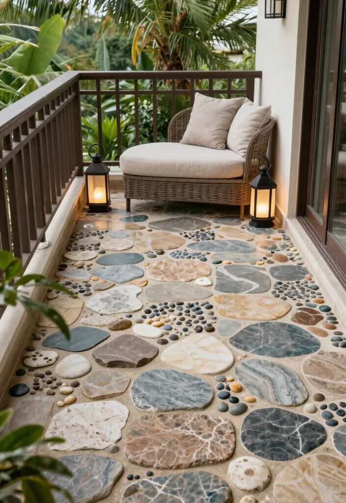 14 Balcony Flooring Ideas That Instantly Elevate Small Spaces 8. Pebble Tiles 0