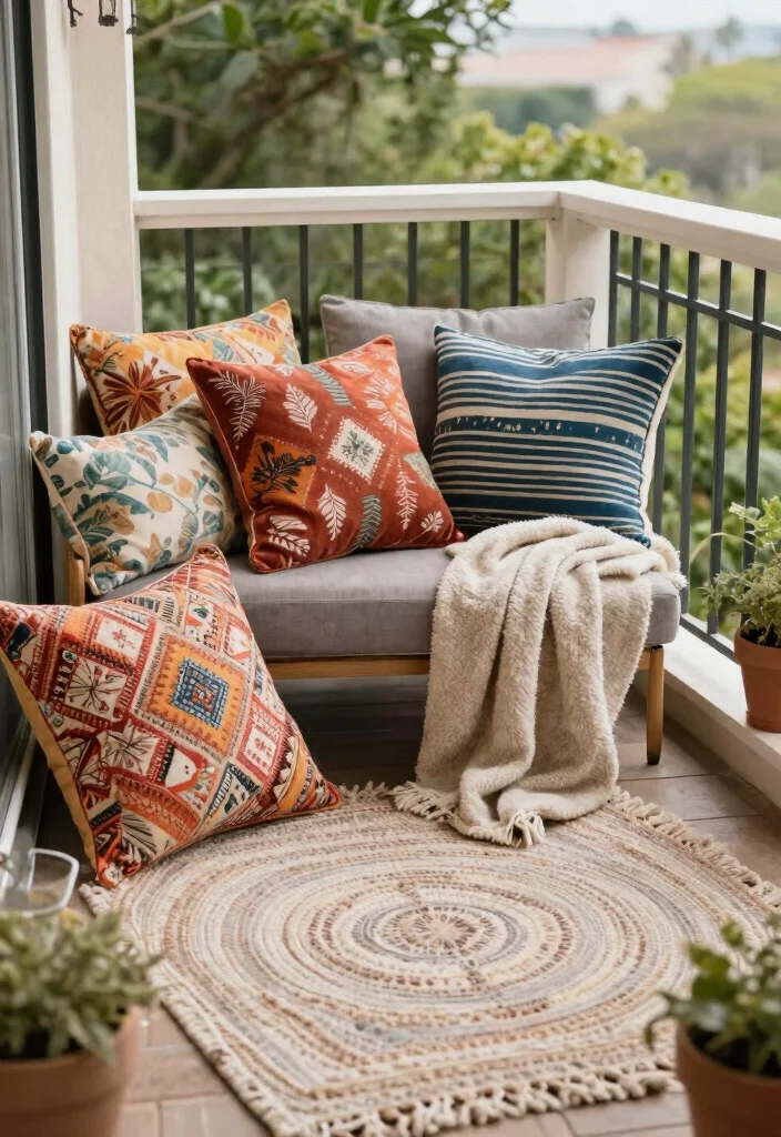 14 Balcony Ideas for Cozy Morning Coffee and Slow Evening Chill 7. Accessorize with Cozy Textiles 0