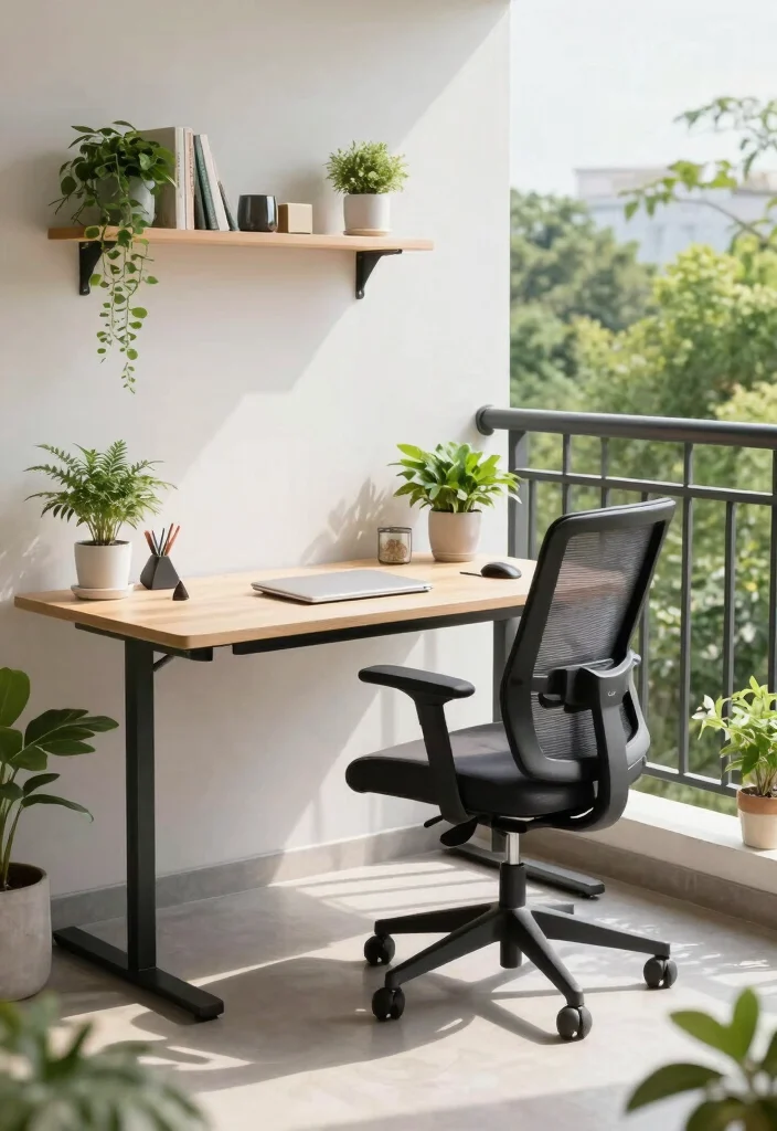 14 Closed Balcony Ideas for Year Round Cozy Living 11. Functional Outdoor Office 0