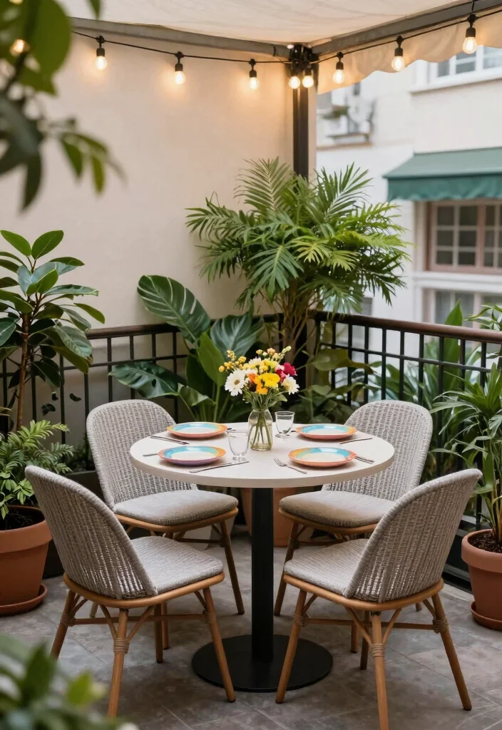 14 Closed Balcony Ideas for Year Round Cozy Living 5. Stylish Bistro Setup 0