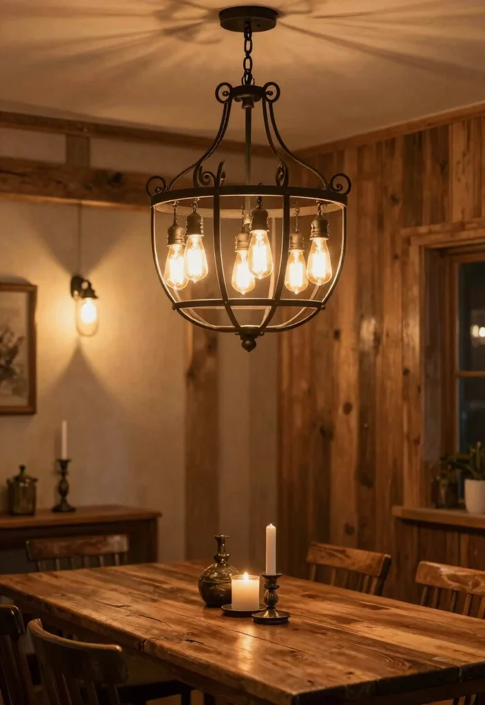 14 Dining Room Decor Ideas with Texture Warmth and Style 6. Rustic Lighting Fixtures 0