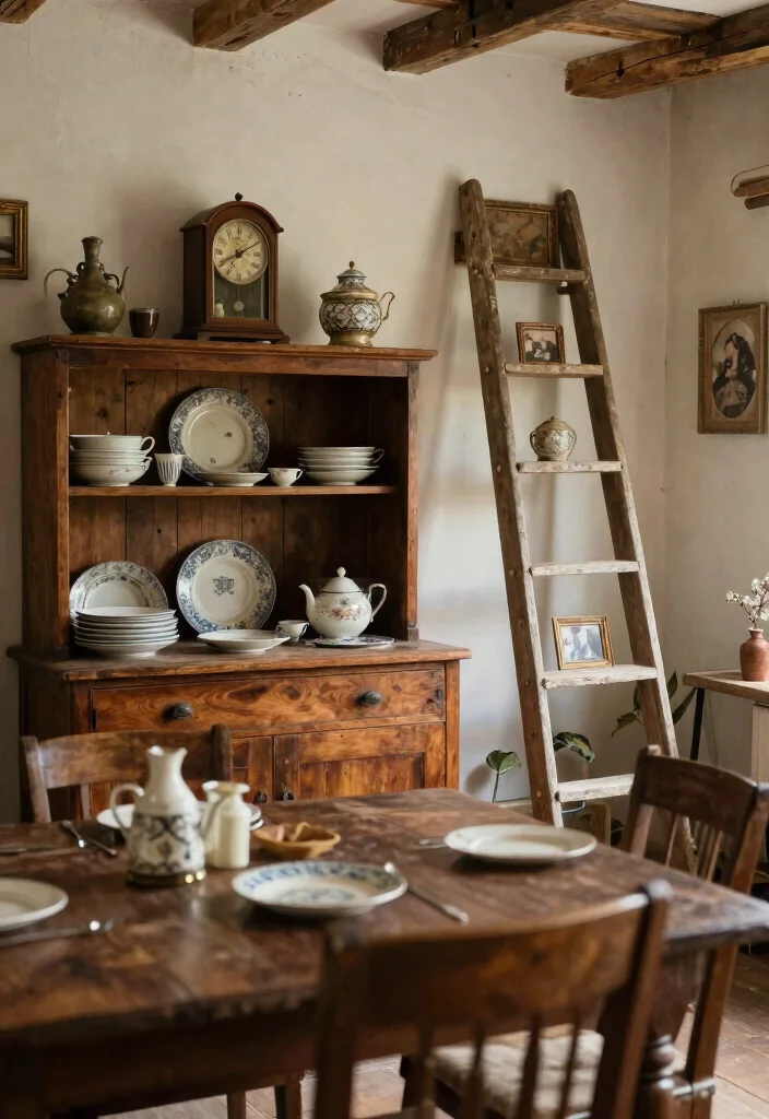 14 Dining Room Decor Ideas with Texture Warmth and Style 8. Vintage Finds and Antiques 0