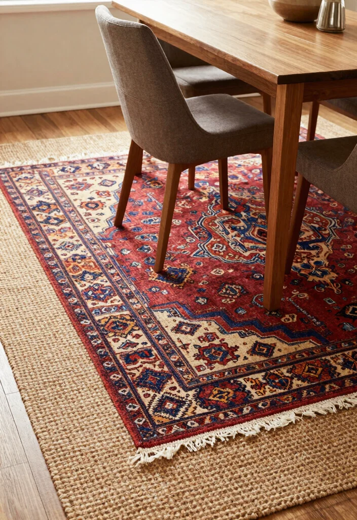 14 Dining Room Decor Ideas with Texture Warmth and Style 9. Layering Rugs 0