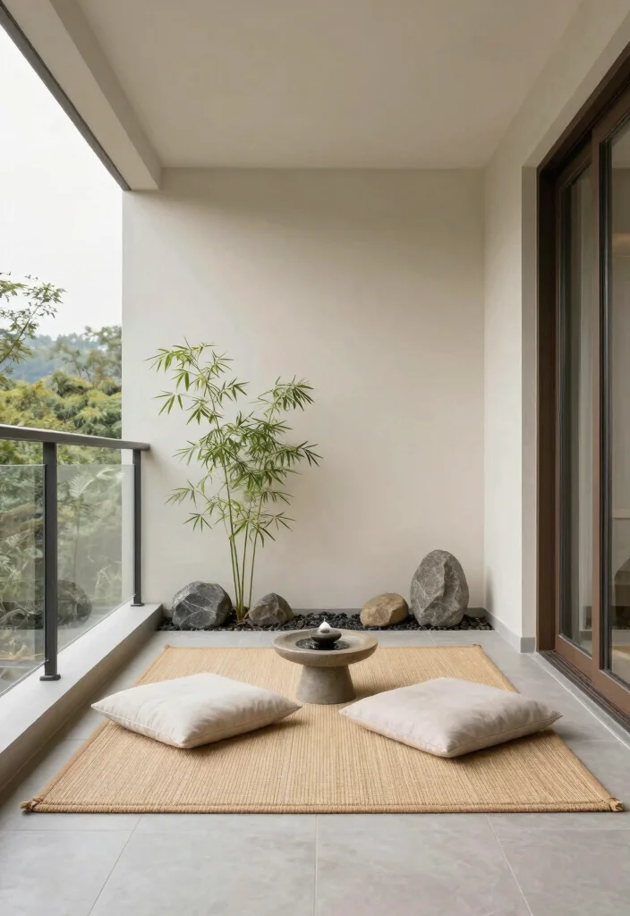 14 Enclosed Balcony Ideas That Feel Like an Extra Room 9. Minimalist Zen Retreat 0