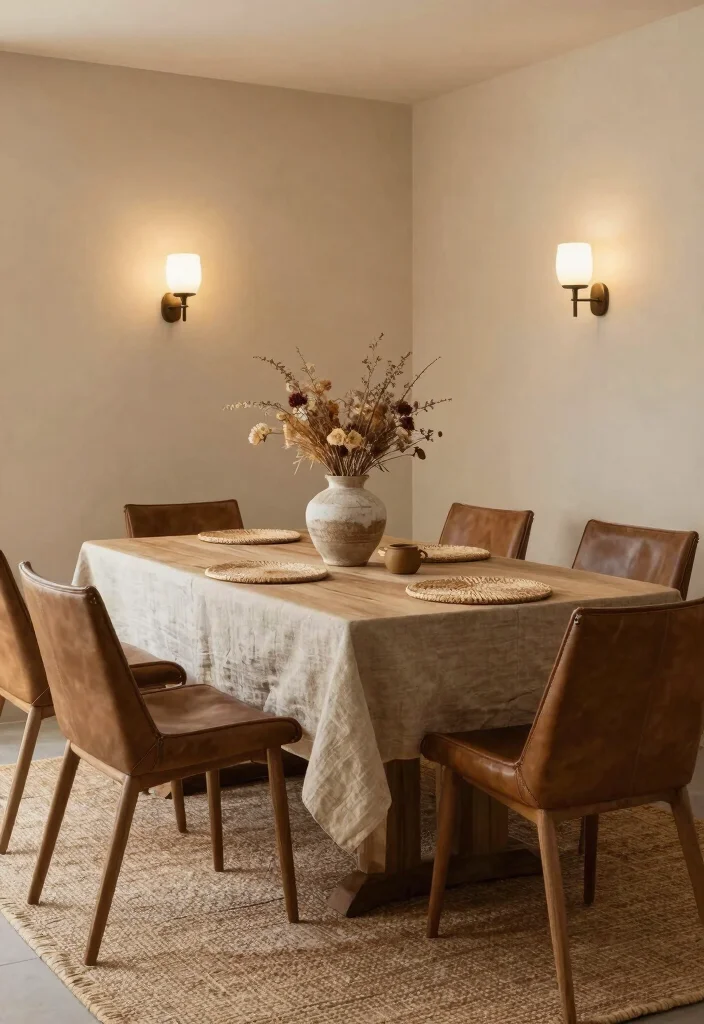 14 Formal Dining Room Ideas with Cozy Elegant Atmosphere 2. Earthy Tones and Textures 0