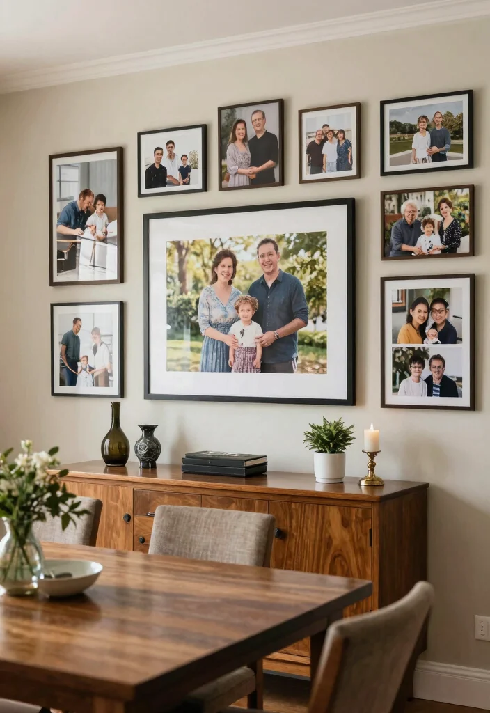 14 Formal Dining Room Ideas with Cozy Elegant Atmosphere 8. Personal Touches with Family Art 0