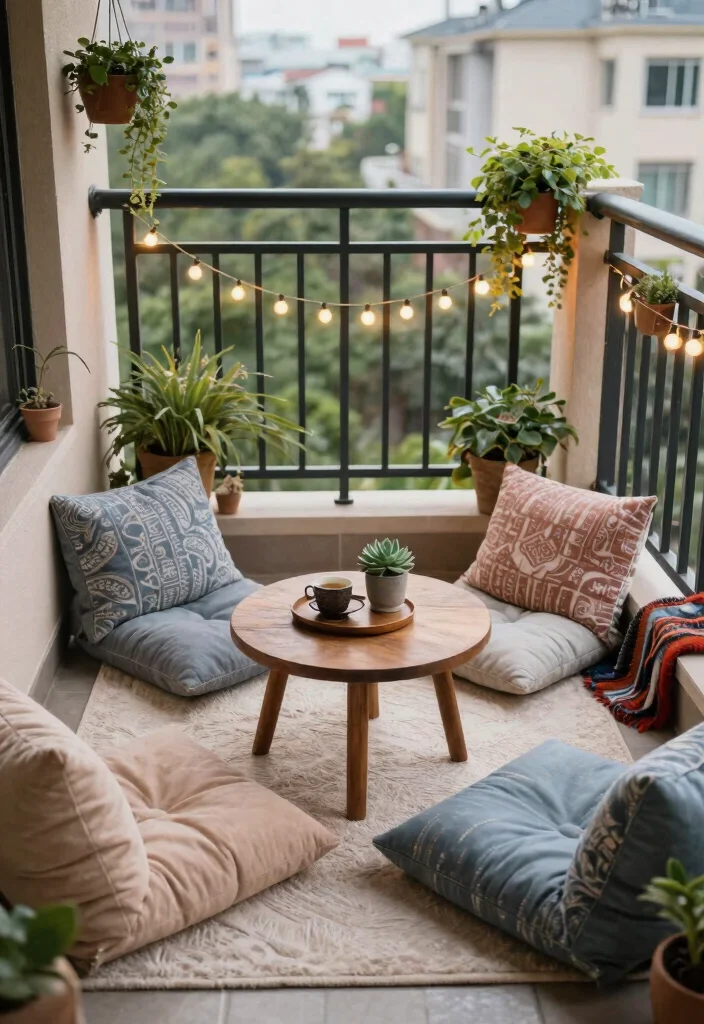 14 Open Balcony Ideas for Breezy Everyday Living 1. Cozy Nook with Floor Cushions 0