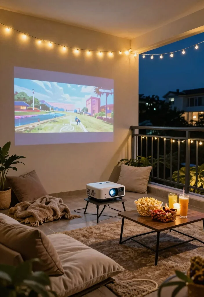 14 Small Apartment Balcony Ideas Styled for Everyday Comfort 13. Outdoor Movie Night 0