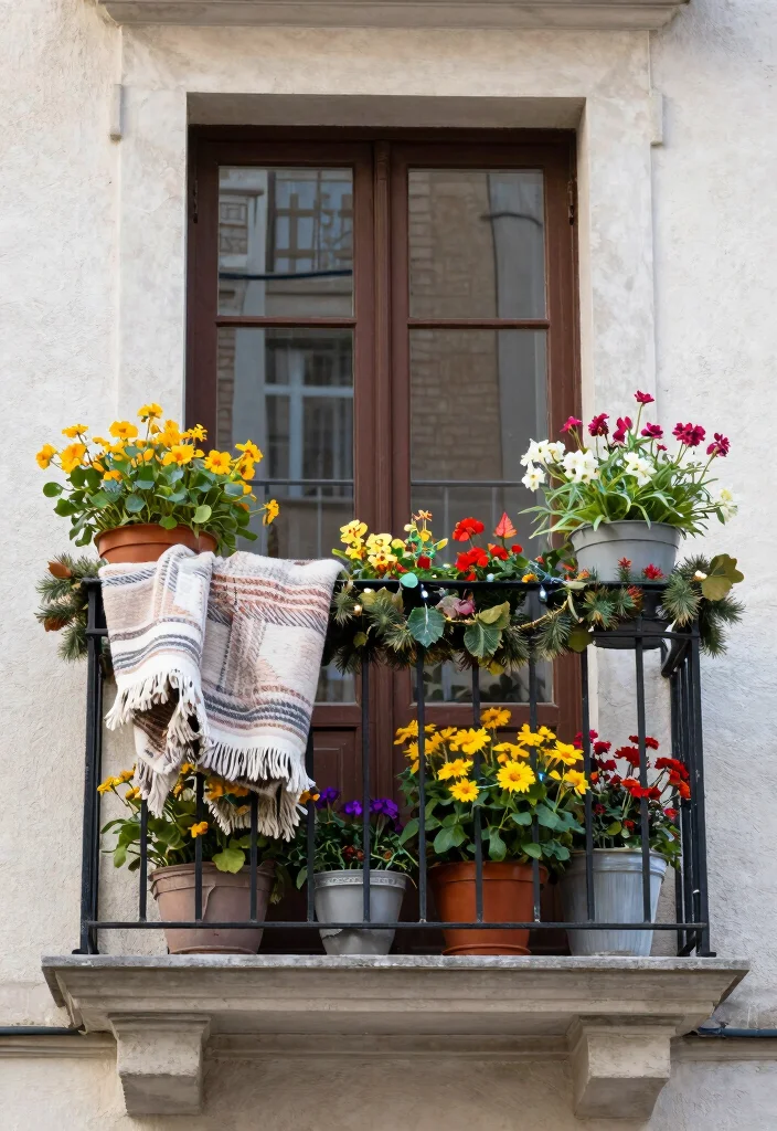 14 Small Apartment Balcony Ideas Styled for Everyday Comfort 14. Seasonal Decor Changes 0