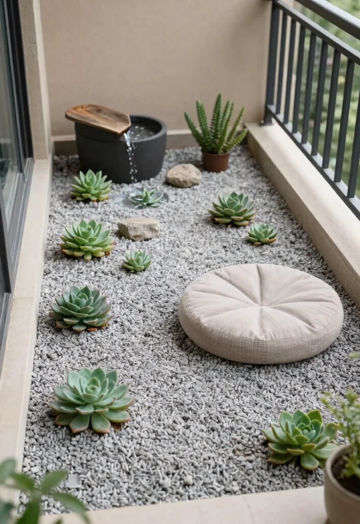 14 Small Apartment Balcony Ideas Styled for Everyday Comfort 4. Mini Zen Garden 0