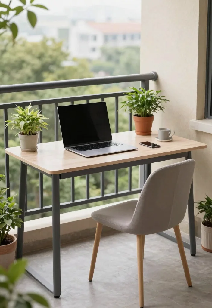 14 Small Apartment Balcony Ideas Styled for Everyday Comfort 7. Functional Outdoor Workspace 0
