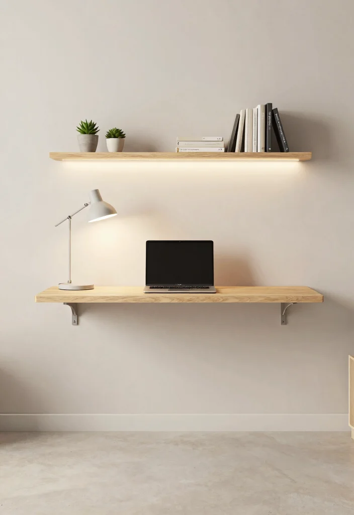 14 Small Desk Setup Ideas for Focused Work and Study Vibes 1. Minimalist Floating Desk 0